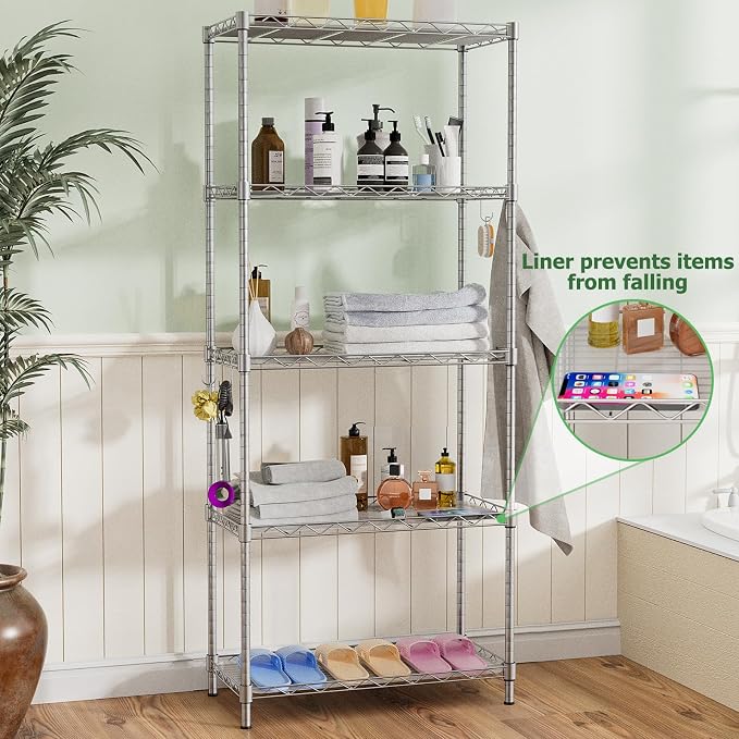 Storage Shelves, 21.3" W x 11.8" D x 58.5" H Wire Shelving Unit Loads 550LBS - Image 6