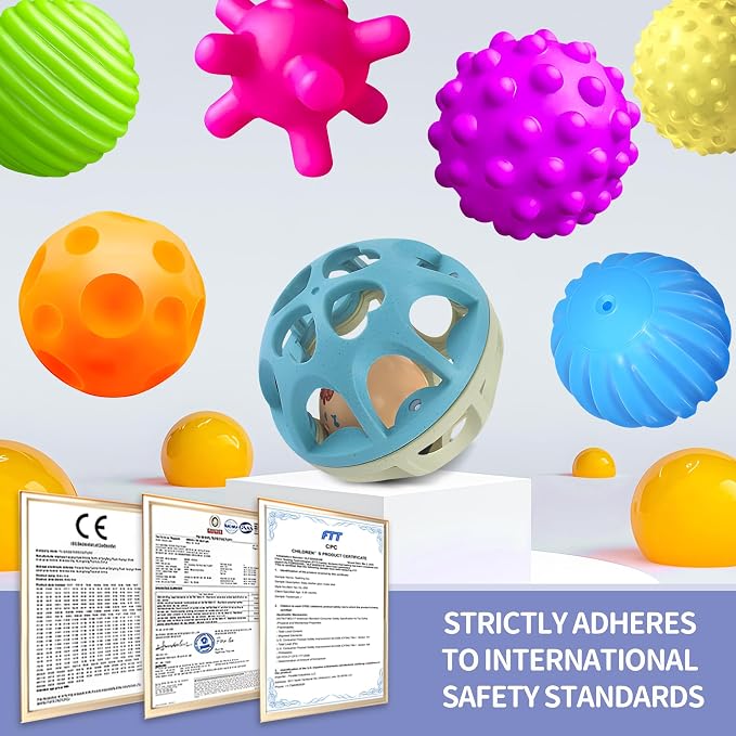 Sensory Toys for Babies, Montessori Textured Baby Balls and Wheat Straw Rattle - Image 3