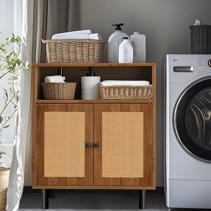 Rattan Storage Cabinet, Boho Accent Cabinet - Image 7
