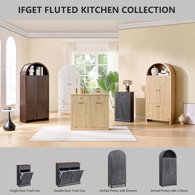 71" Tall Arched Pantry Cabinet, Fluted Kitchen Storage Cabinet - Image 7