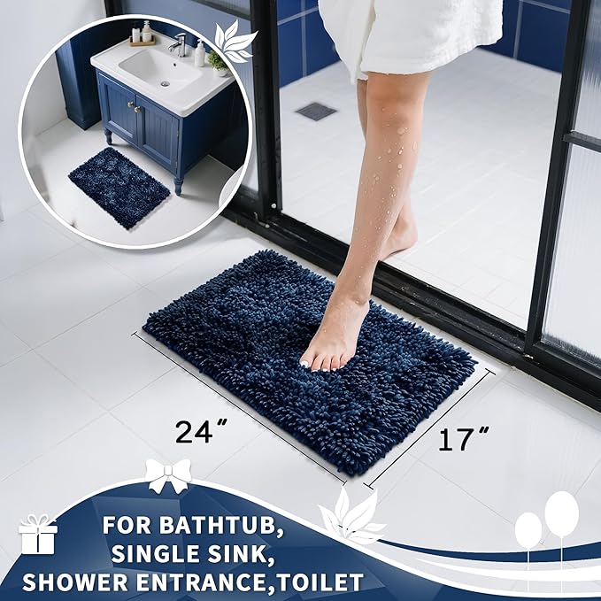 Yimobra Chenille Bathroom Rugs Non Slip, Extra Thick Soft Absorbent Bath Rug - Image 4