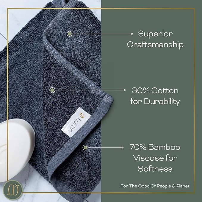 Charcoal Grey Extra Large Washcloths Set of 6 Soft Body Cloths 13” x 13” 70% - Image 6