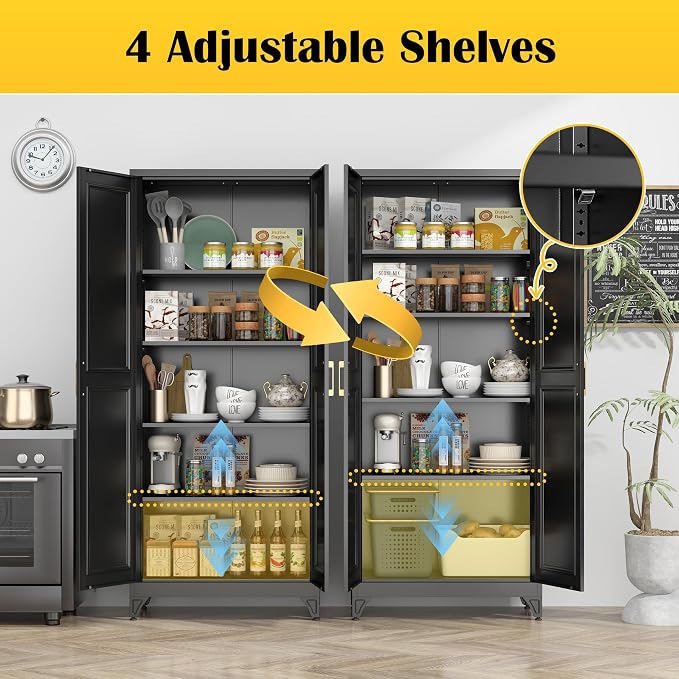 Kitchen Pantry Cabinet, 75”Black Metal Storage Cabinets - Image 5