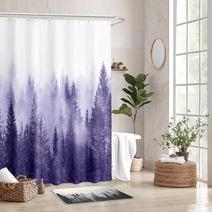 ORTIGIA Purple Misty Forest Shower Curtain - Image 8