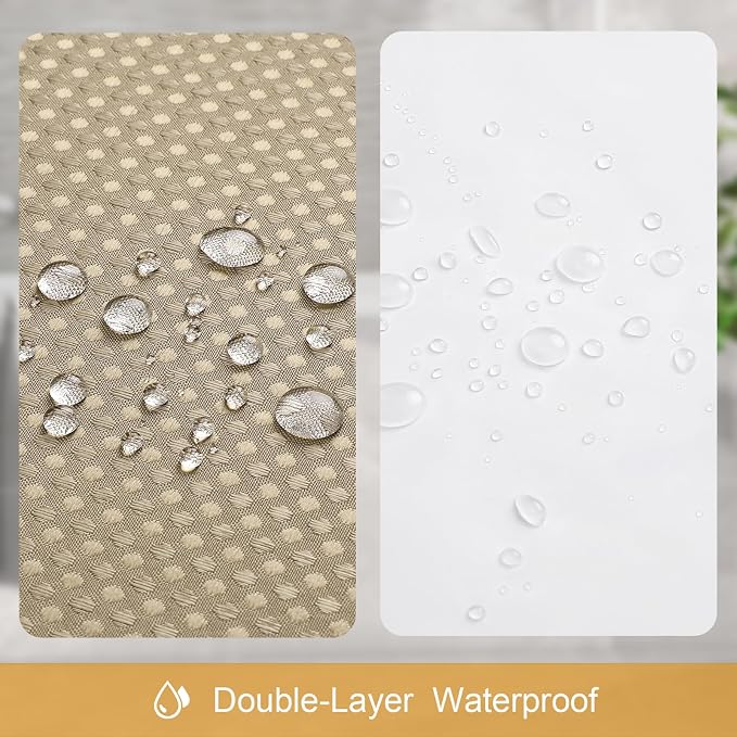 3 in 1 Long Beige Shower Curtain Set-72 W x 78 H, Tan Waffle and PEVA Liner Set - Image 6