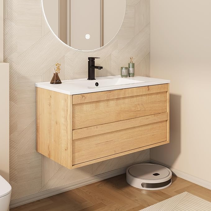 eclife 36" Floating Bathroom Vanity Sink Combo, Wall Mounted Modern Minimalist - Image 3
