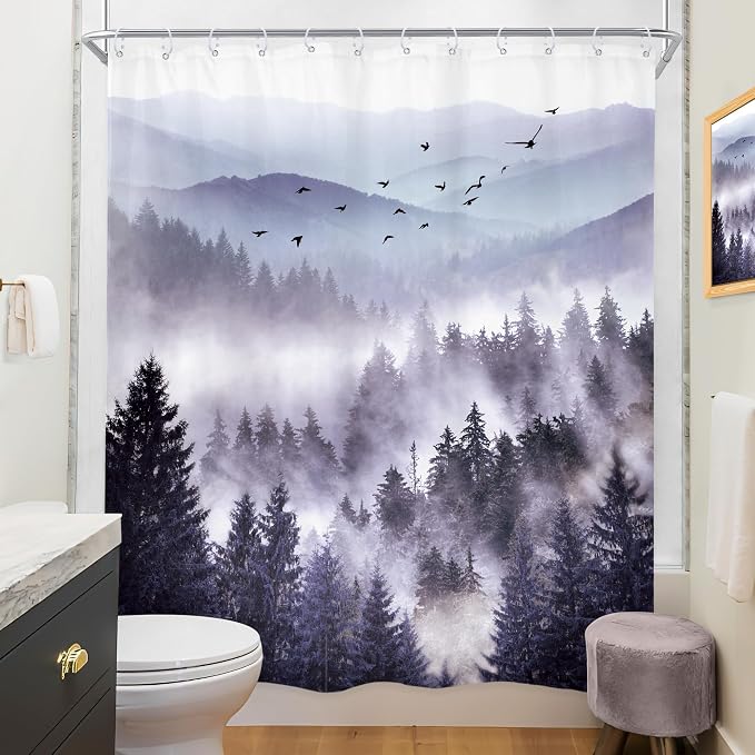Riyidecor Purple Shower Curtain，Mountain Shower Curtains - Image 4