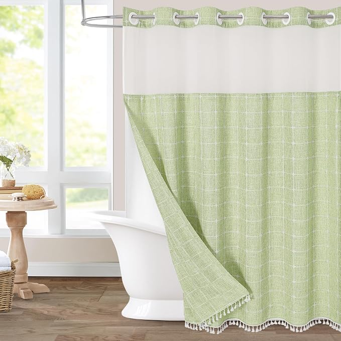 MitoVilla No Hooks Required Farmhouse Shower Curtain by MitoVilla