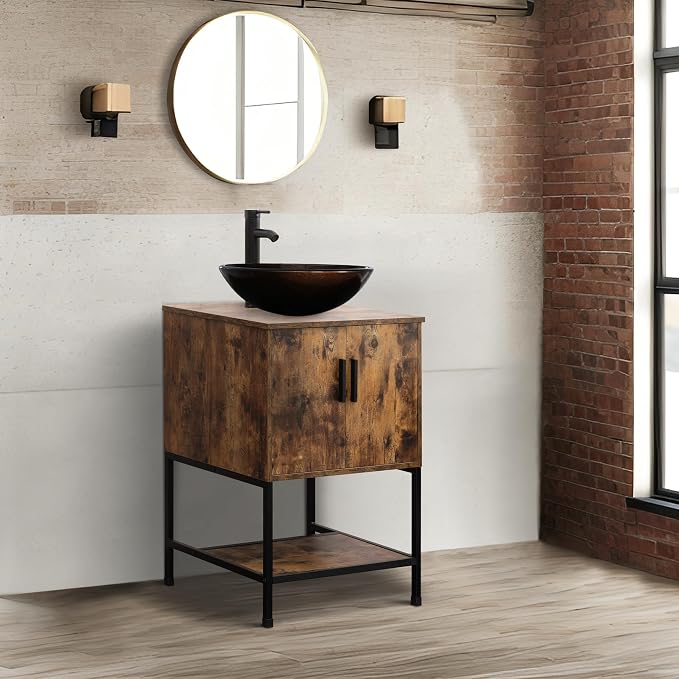 UEV 24" Antique Bathroom Vanity, Dark Brown Bathroom Vanity Set - Image 3