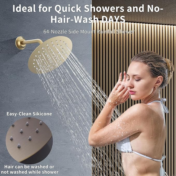 12Inch Brushed Gold Ceiling Shower System & 8Inch Wall-Mount Shower Faucet Set - Image 4
