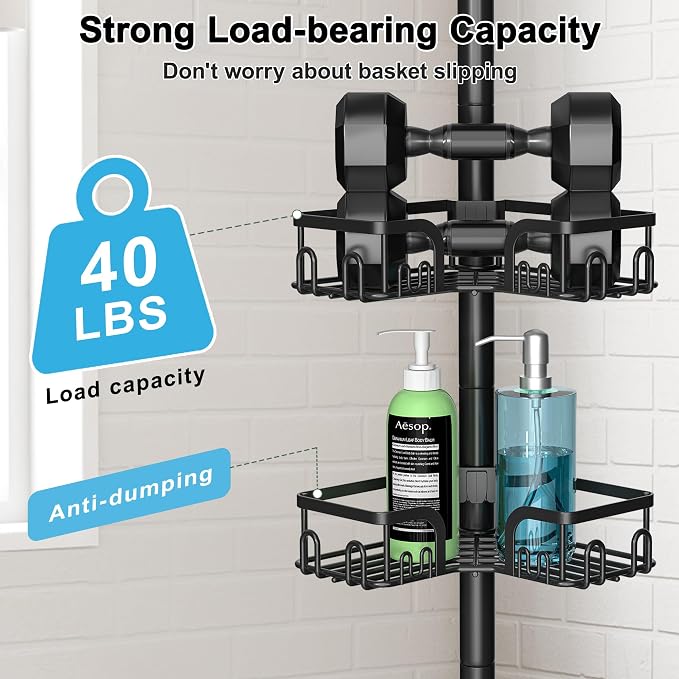 Corner Shower Caddy Tension Pole, 39-113 inch Adjustable Rustproof Floor - Image 4