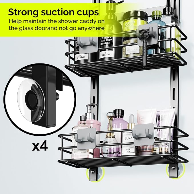 Orimade Over The Door Shower Caddy Adjustable 3 Tier Black, Bathroom Hanging - Image 3
