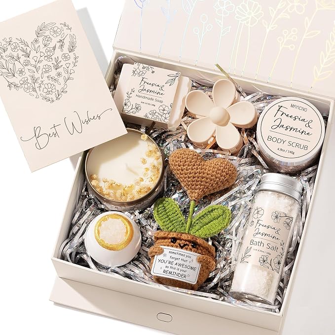 Spa Gifts for Women Bath Gift Set, Freesia & Jasmine Relaxing Spa Gift Basket by MAYICIVO