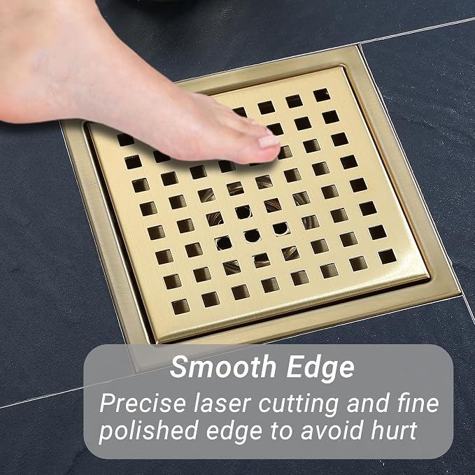 4 Inch Square Shower Floor Drain, Stainless Steel Black Shower Drain Kit - Image 4