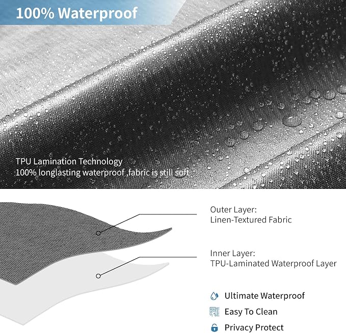 2-in-1 Waterproof Long Fabric Shower Curtain or Liner, Linen Textured, 78 Inch - Image 5