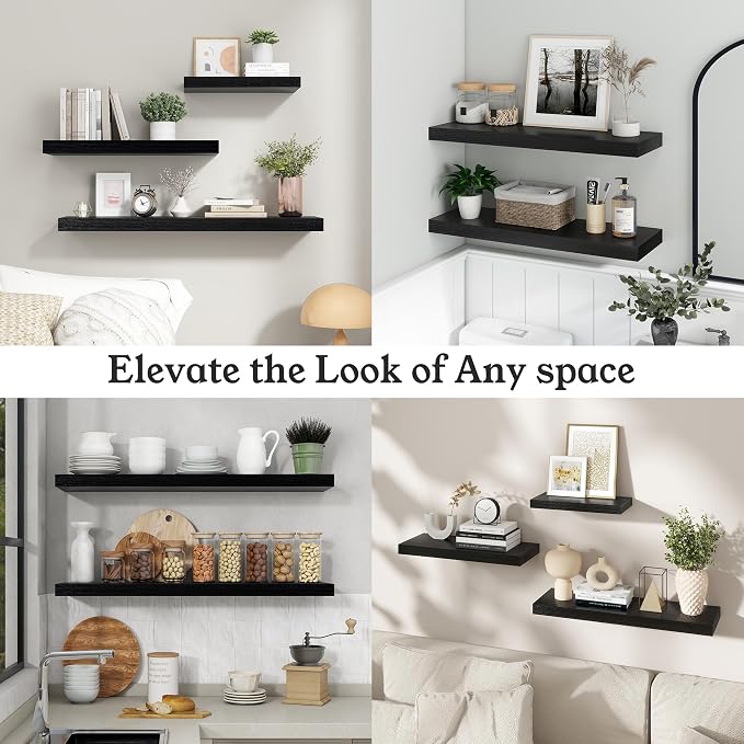 Floating Shelves for Wall, 9.3" Deep Wall Mounted Wood Shelves for Bathroom - Image 8