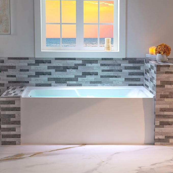 WOODBRIDGE 54" Acrylic Rectangular Alcove Soaking Bathtub in White - Image 3