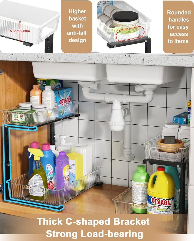 UMDONX Under Sink Organizer 2-Pack Adjustable Bathroom Under Sink Pull-Out - Image 4