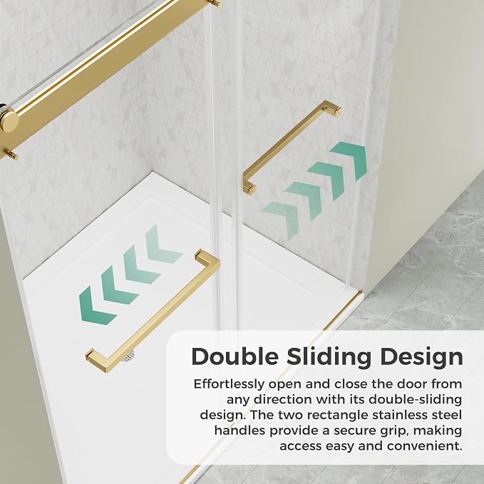 DELAVIN 56"-60" W x 75" H Frameless Shower Door, Double Sliding Shower Door - Image 4