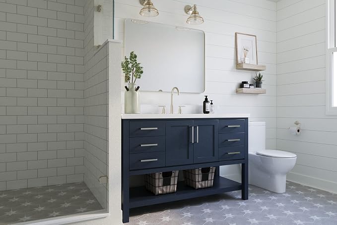 ARIEL 54" Midnight Blue Bathroom Vanity Base Cabinet, Center Rectangular Sink - Image 2