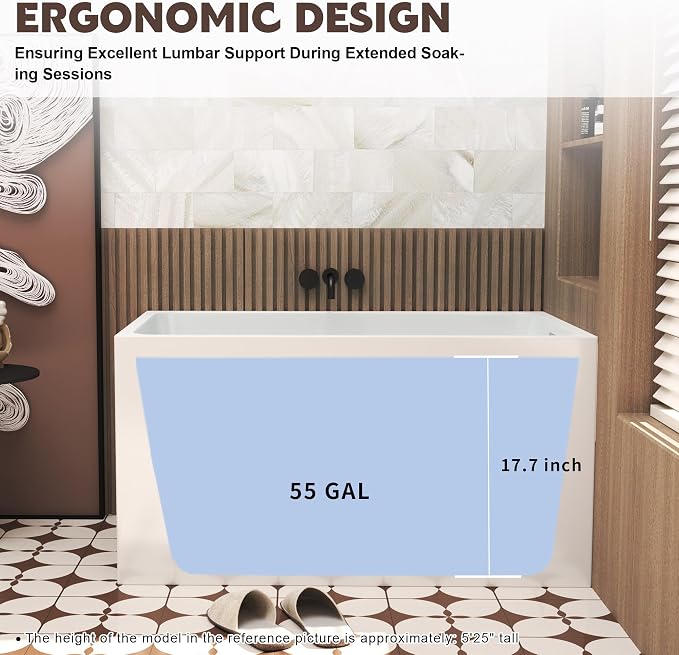 43 Square Inch Acrylic Independent Bathtub, Capacity 50 Gallons, Can Hold 650 - Image 5