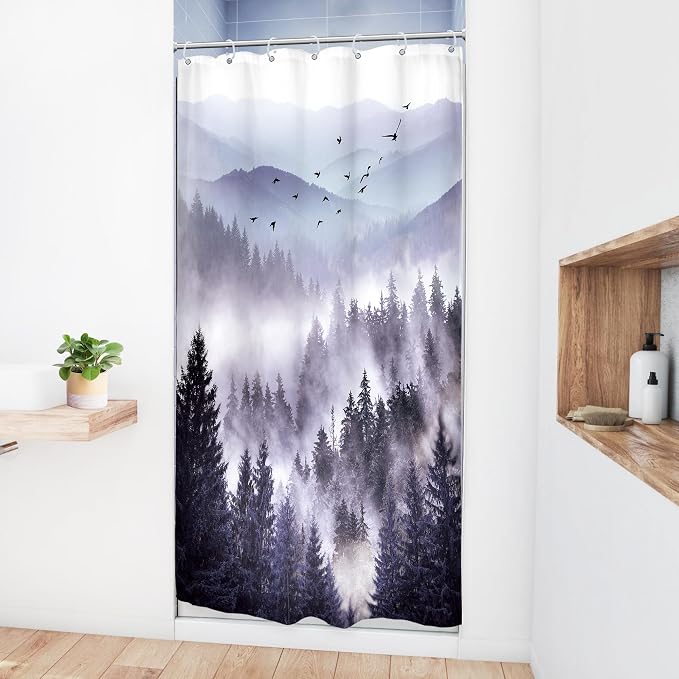 Riyidecor Stall Half Small Rv Shower Curtain 36Wx72H Inch Purple Mountain Camp - Image 3