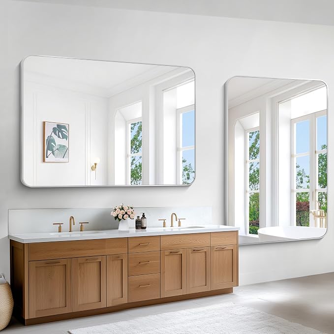 BONEWEI Silver Bathroom Mirror, 60x40 inch Wall Mirror - Image 3