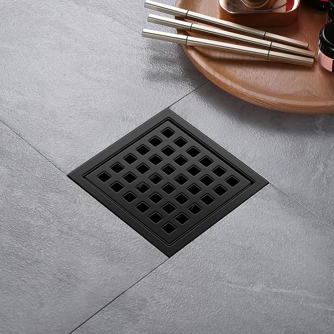 Shower Drain, Matte Black 4 inch Square Shower Floor Drain - Image 5