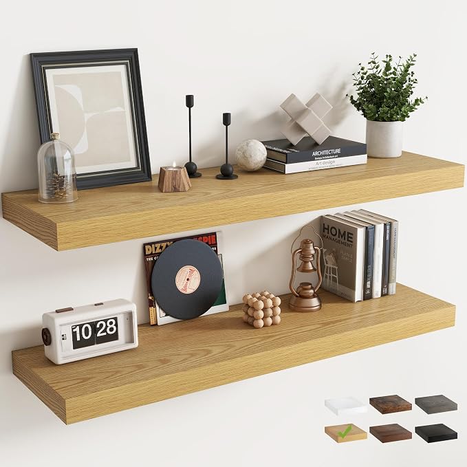48 Inch Long Floating Shelves for Wall Set of 2, Easy Install Engineered Wood by Marsmiles