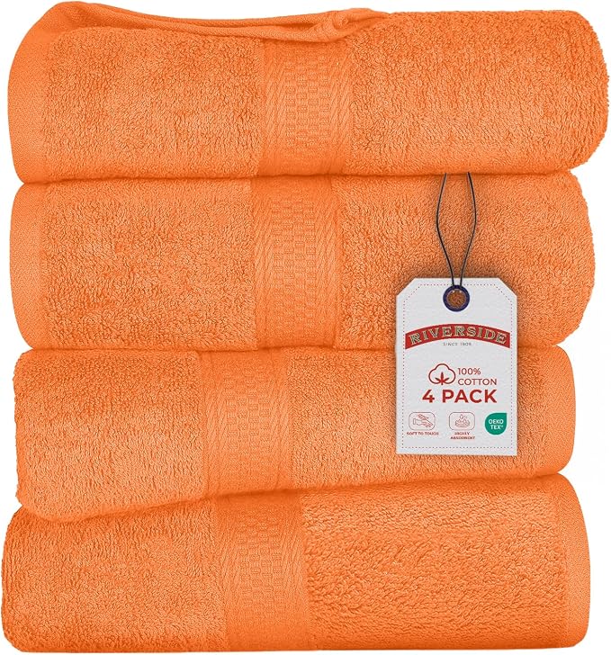 RIVERSIDE 100% Ring Spun Cotton Large Bath Towels Set of 4, 27 x 54 Inches – by RIVERSIDE