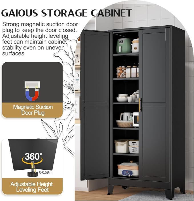 75.2" Tall Storage Cabinet, Pantry Storage Cabinets - Image 5