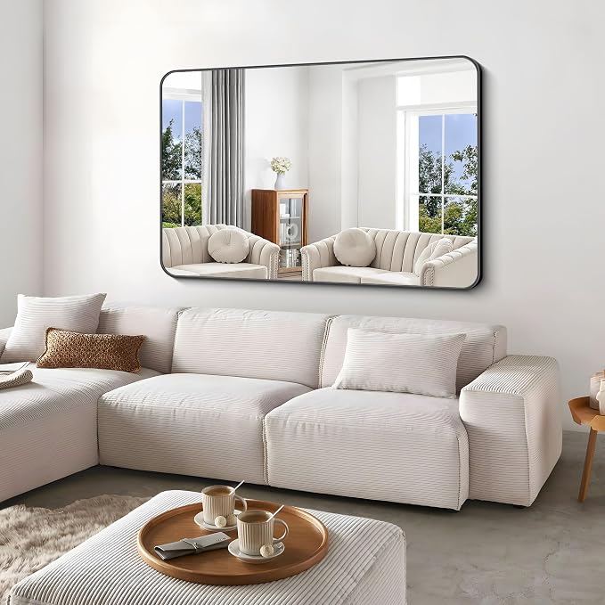 BONEWEI Black Bathroom Mirror, 60x40 inch Wall Mirror - Image 6