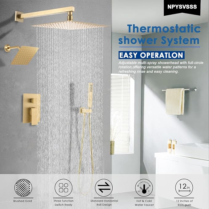 12" Shower Faucet Set Rain Shower System - Image 2