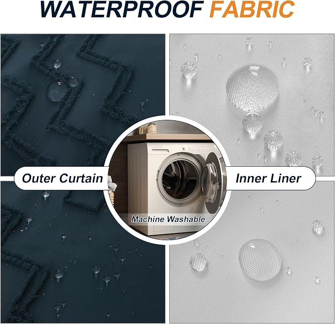 No Hooks Shower Curtain with Snap-in Liner, Water Repellent Luxury Shower - Image 4