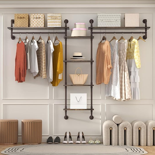 Helsin 5-Tiers 74inch Large Rustic Industrial Pipe Floating Shelving, Wall by Helsin