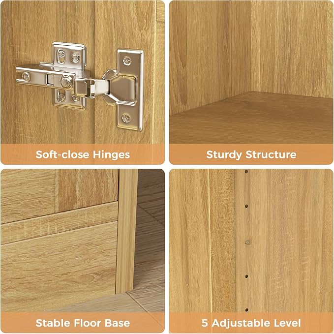 JASIWAY Kitchen Pantry Cabinet, Wooden Linen Pantry Cupboard - Image 3