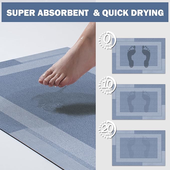 Non Slip Bath Mat, Rubber Backing Ultra Thin Bathroom Rugs Fit Under Door Quick - Image 5