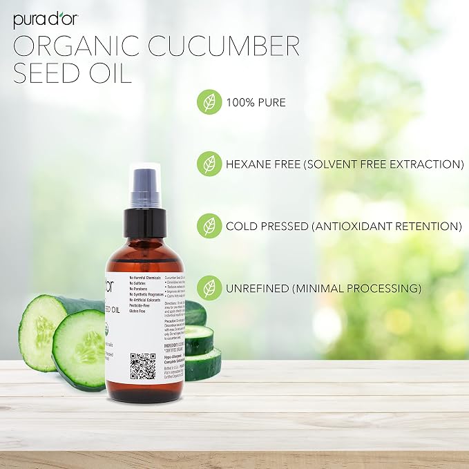 PURA D'OR 4 Oz Organic Cucumber Seed Oil100% Pure USDA Certified Premium Grade - Image 4