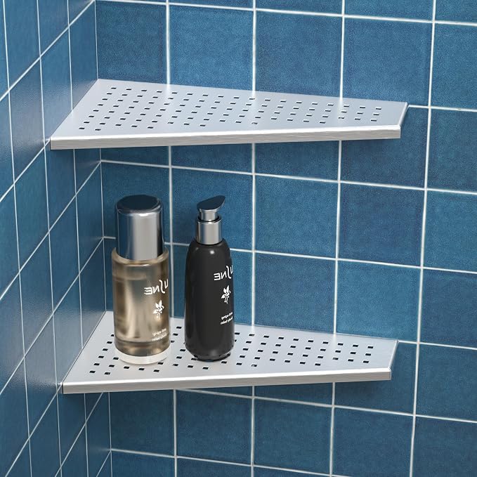 Corner Shower Shelf 2PCS, Trapezoid Shaped Bathroom Shelves 12'' by Bernkot