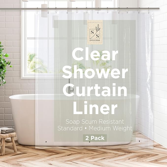 Stitch & Stone Shower Curtain Liner, Premium Medium Weight Durable Waterproof by MainstreamInternational