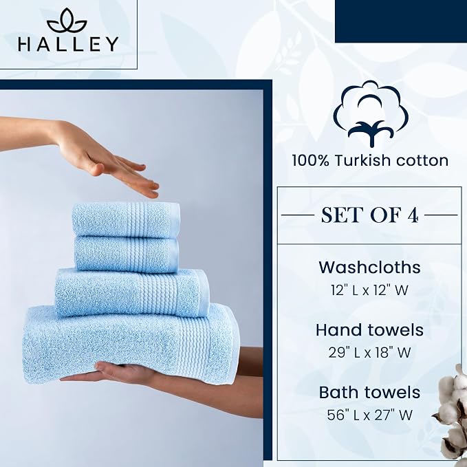 HALLEY Turkish Cotton Towels 1 Bath Towel 1 Hand Towel 2 Washcloths, Super Soft - Image 4