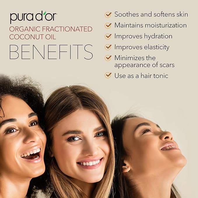 PURA D'OR 16 Oz ORGANIC Fractionated Coconut Oil – USDA Certified – MCT Oil – - Image 4