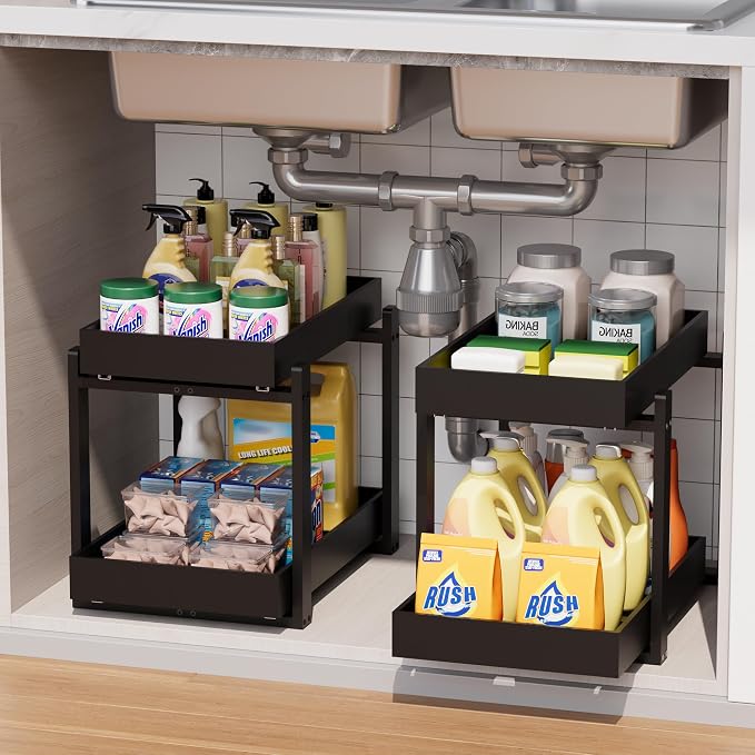Bamboo Wood Under Sink Organizer 1 Pack, Pull Out Cabinet Organizer 2 Tier - Image 3