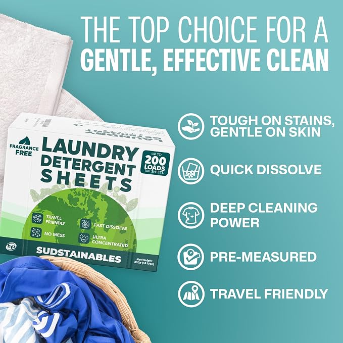 Sudstainables Laundry Detergent Sheets 200 Loads – Dissolvable Laundry Sheet - Image 3