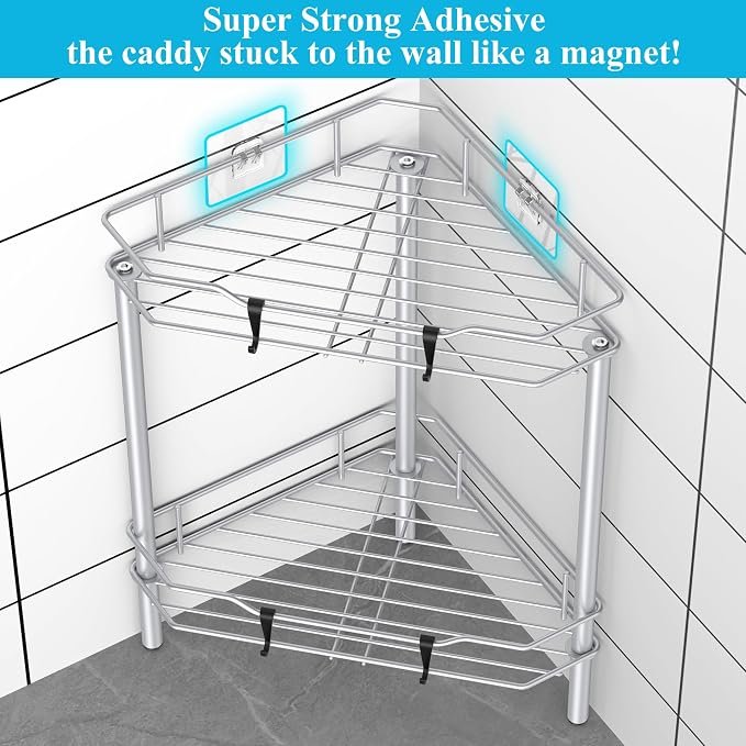 2 Tier Floor Standing Corner Shower Caddy Organizer Shelf - Image 2
