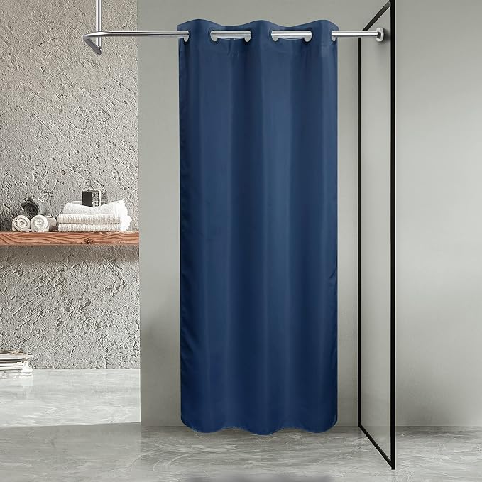 River Dream Stall Size No Hook Navy Blue Shower Curtain Soft Microfiber - Image 7
