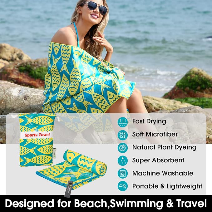 4Monster Microfiber Beach Towel Quick Dry, Super Absorbent Lightweight Travel - Image 2