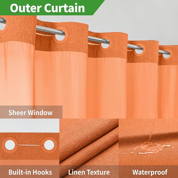 No Hooks Needed Linen Textured Shower Curtain - Image 4
