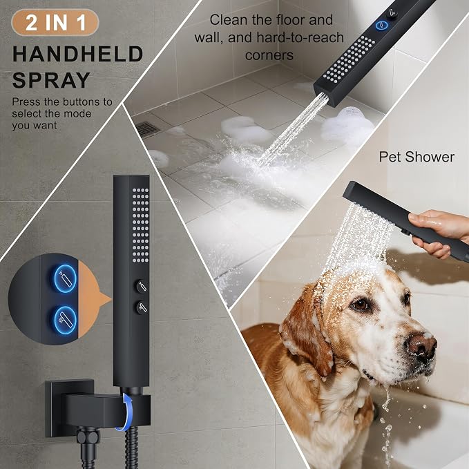 Rain Shower System Matte Black Shower Faucet Set, Dual Rainfall Shower Head Set - Image 4