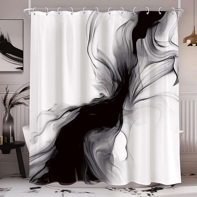 Cinbloo Black and White Shower Curtain 60Wx72H Abstract Bathroom Decor by Cinbloo